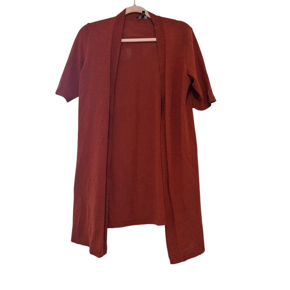 Eileen Fisher sz petite M burnt silk blend open front short cardigan sweater I